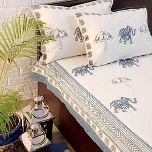 Elephant blockprint cotton double bedsheet