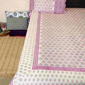 Lavender blockprinted cotton double bedsheet