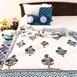 Blue Mughal Boota Handblock Printed Single Bed Dohar