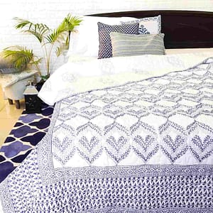 Blue boho handblock double bed quilt