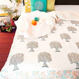 Orange Tree Double Bed Cotton Quilt