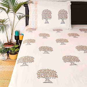 Orange Tree Cotton Double Bedsheet Set