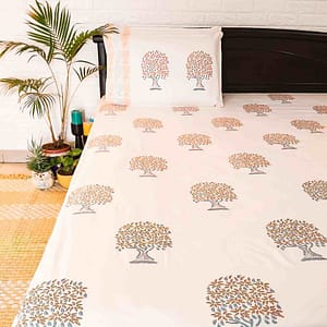 Orange Tree Cotton Double Bedsheet Set