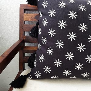 Black blockprinted cushion cover stars 18″