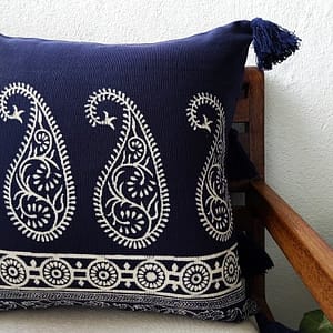 Blue blockprinted cushion cover paisley 18″