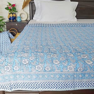 Blue floral hand block reversible dohar