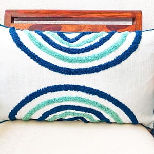 Turquoise blue embroidery lumbar cushion cover