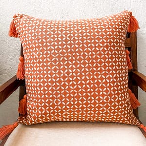 Brown blockprinted jaali cushion cover 18″