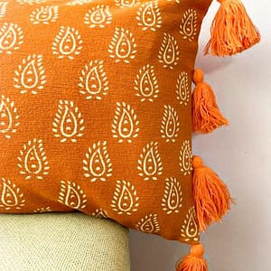 Brown handblock lumbar cushion cover