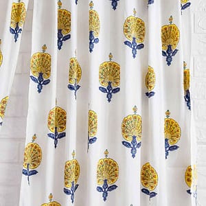 Yellow morning glory cotton curtain-Set of 2pcs