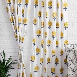 Yellow morning glory cotton curtain-Set of 2pcs