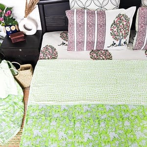 Green floral handblock single bed cotton dohar