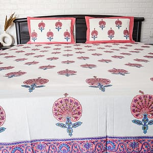 Pink floral cotton double bedsheet