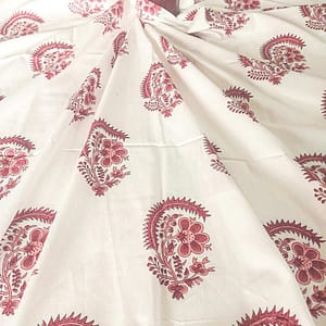 Maroon Butta Cotton Handblock Fabric