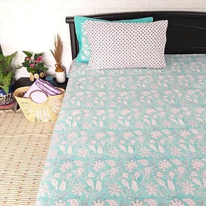 Sea Green Cotton Double Bedsheet