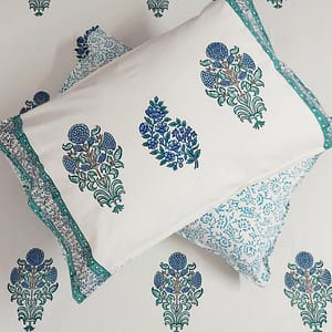 Turquoise Cotton Handblock Double Bedsheet