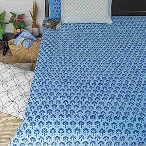 Blue Gadh Cotton Handblock Double Bedsheet