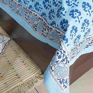 Blue Gadh Cotton Handblock Double Bedsheet