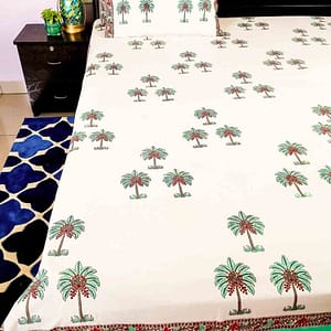 Palm Tree Cotton Handblock Double Bedsheet