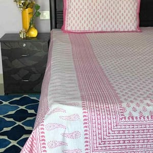 pink cotton handblock double bedsheet