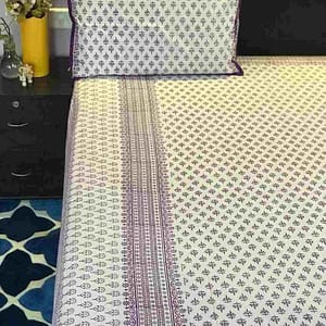 purple cotton handblock double bedsheet