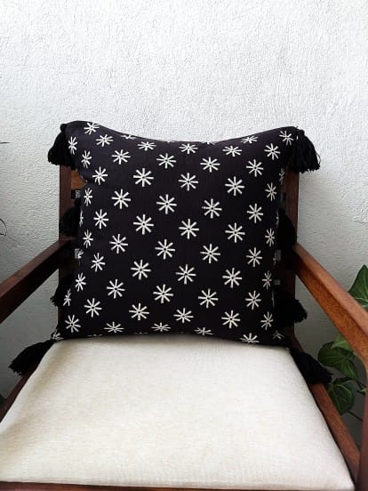 brown cushion cover handblock printed 18 inch