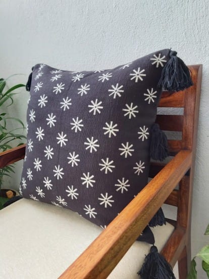 brown cushion cover handblock printed 18 inch star print