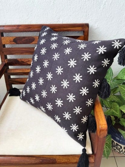 brown cushion cover handblock printed 18 inch star print