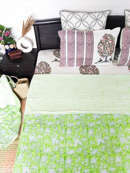 green single bed cotton summer blanket