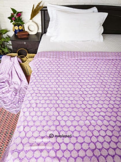 lavender handblock single bed dohar