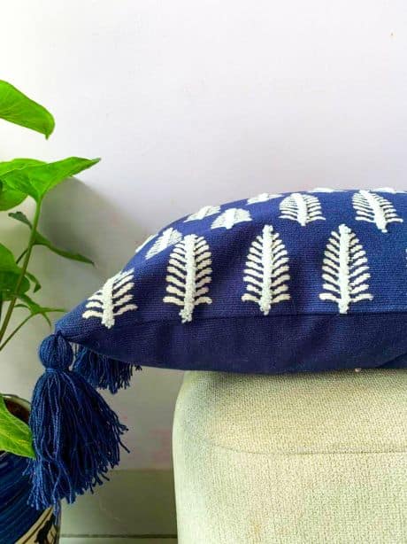 blue lumbar cushion cover embroidered