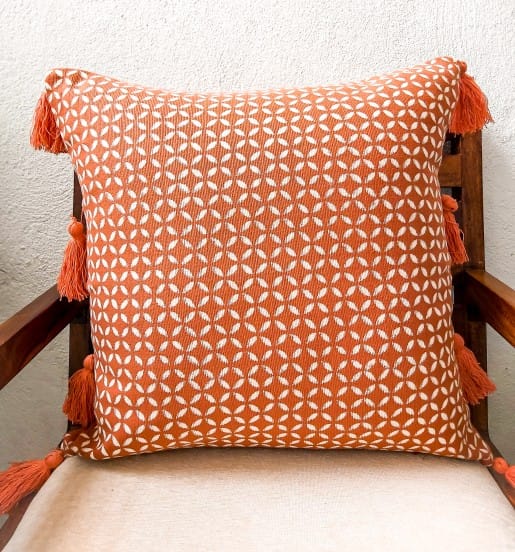 brown cushion cover handblock printed 18 inch