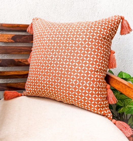 brown cushion cover handblock printed 18 inch