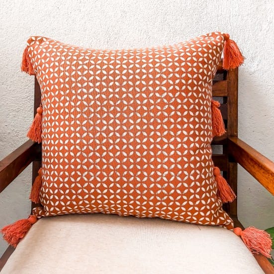 brown cushion cover handblock printed 18 inch