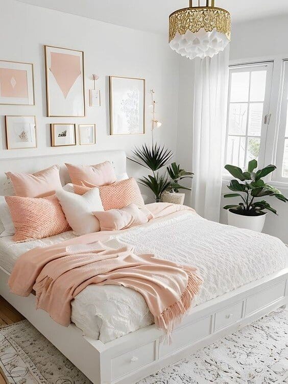 peach fuzz pantone 13-1023 minimal bedroom decor2024- 2