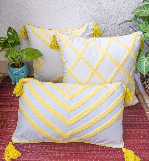 yellow embroidery lumbar cushion cover