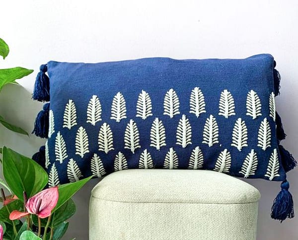 blue lumbar cushion cover embroidered