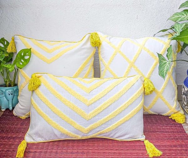 yellow embroidery cushion cover 18 inch