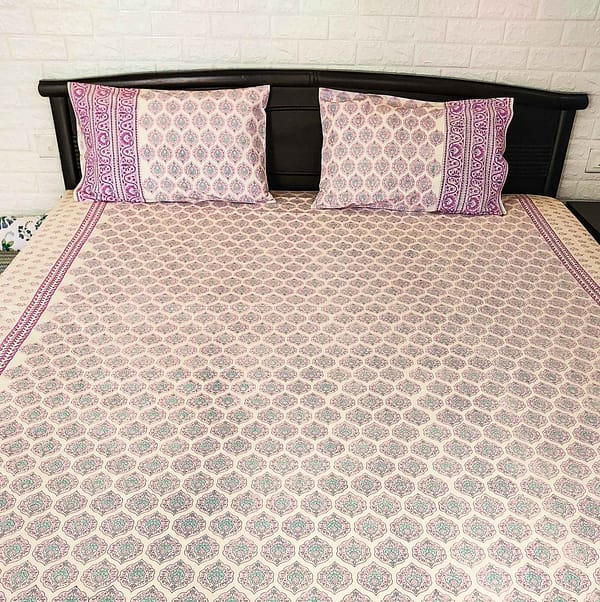 lavender color block printed bedsheet