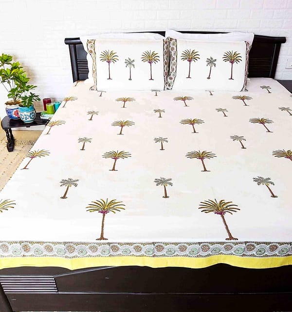 single palm tree print cotton double bedsheet