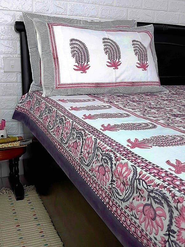 handblock printed double bedsheet in floral prints