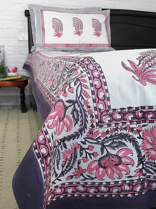 handblock printed double bedsheet in floral prints