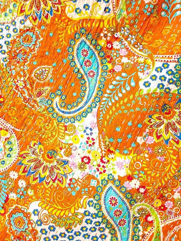 Orange Kantha bedcover