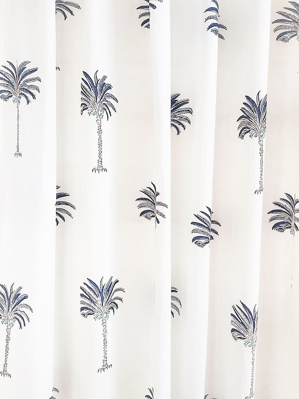 Blue cotton curtain handblock