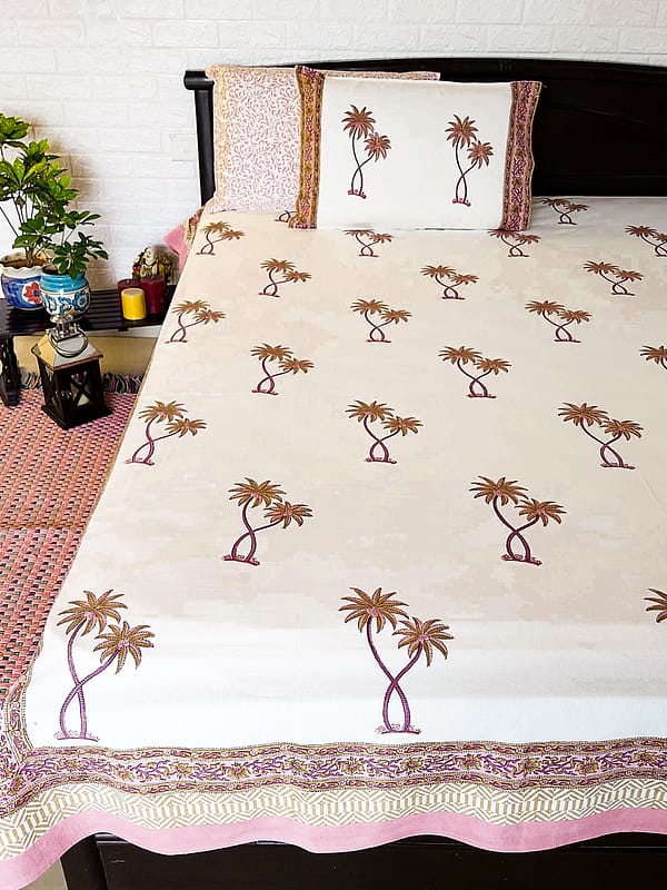 Blockprint cotton double bedsheet wtih shams