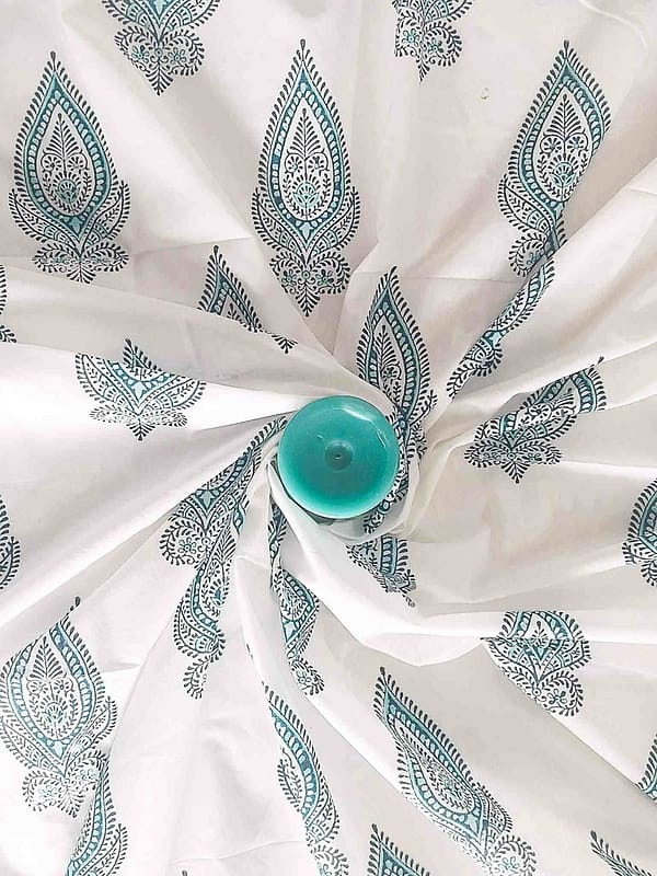 turquoise cotton fabric handblock