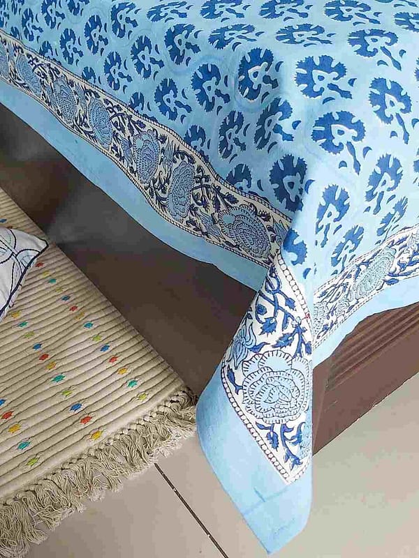 blue gadh handblock cotton double bedsheet m2