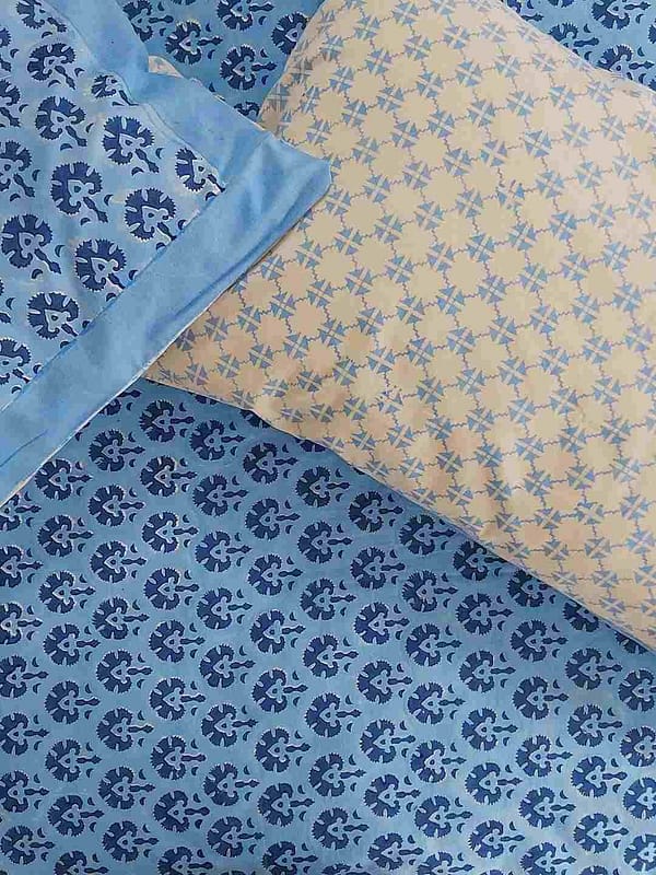 blue gadh handblock cotton double bedsheet m4