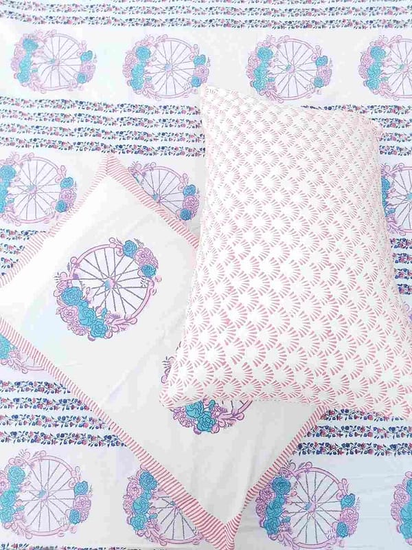 pink floral wheel cotton handblock double bedsheet 2