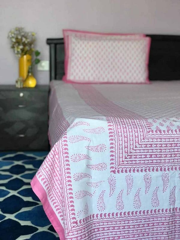 pink cotton handblock bedsheet 1